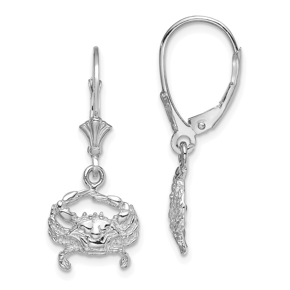 Million Charms 14K White Gold Blue Crab Leverback Earrings